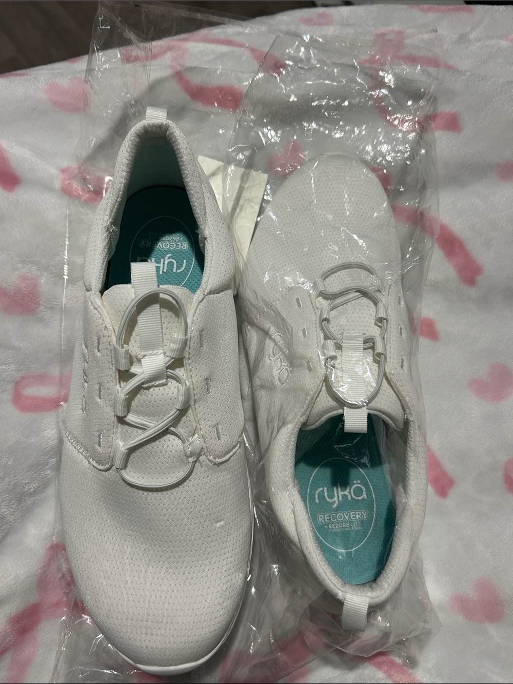 Ryka White Slip-On Recovery Sneakers with Teal Insole